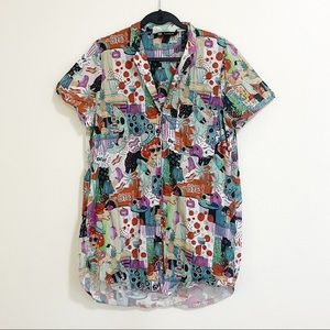 Zara pop art printed button down dress
